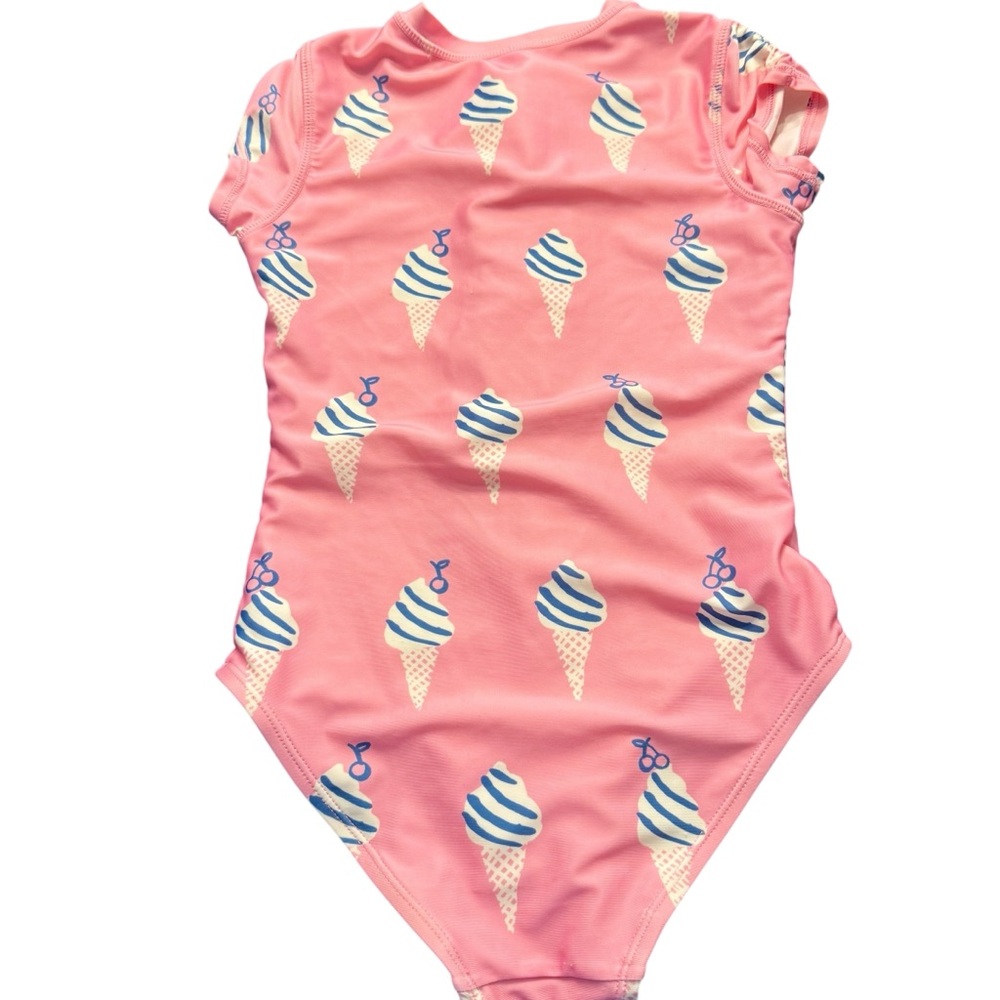 Tea Collection pink ice cream cone rash guard zip swim bathing suit 8 girls - Picture 6 of 6